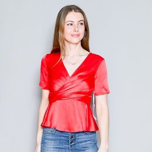 AMANDA UPRICHARD Red Wrap-Around Satin Top NWT